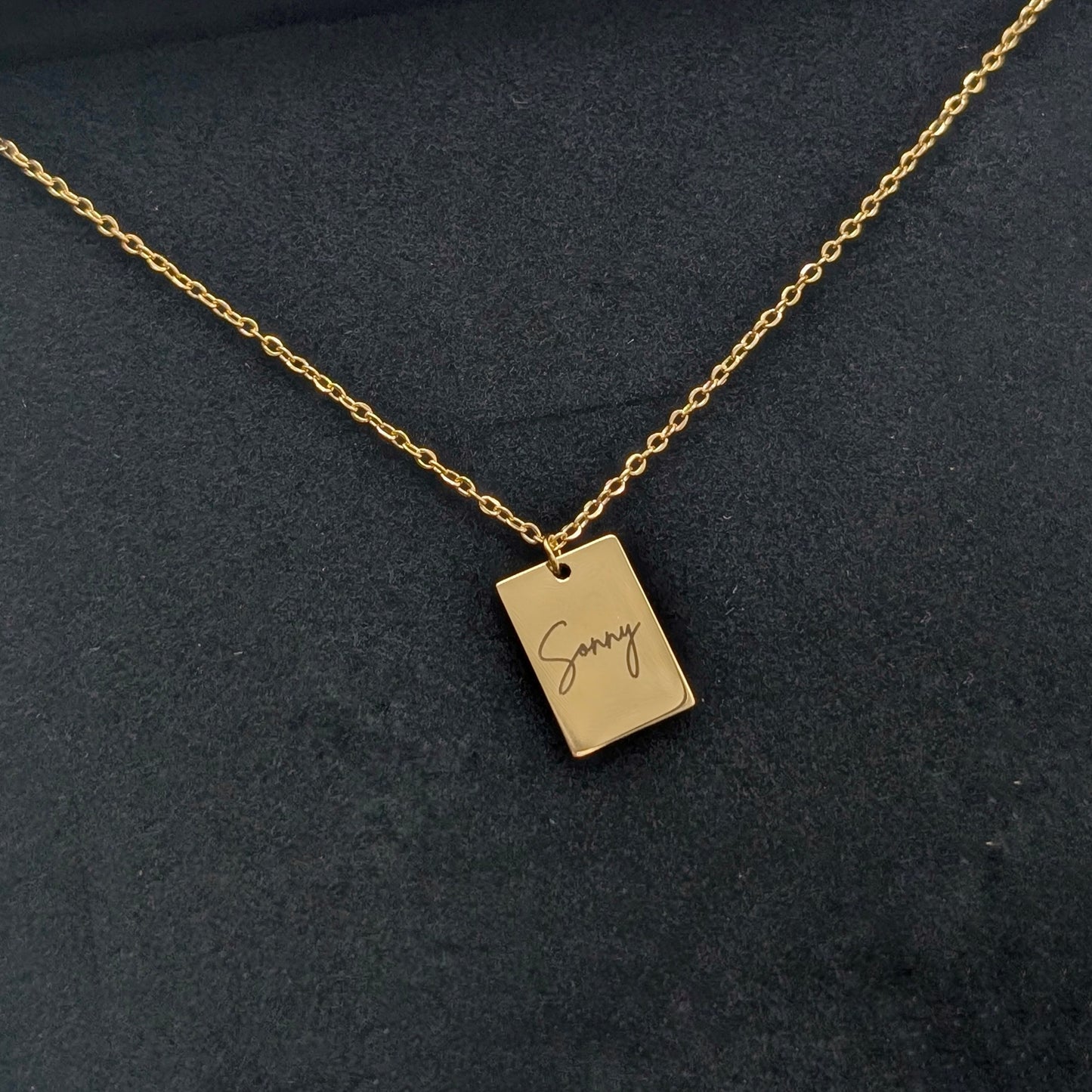 Custom engraved tiny tag necklace