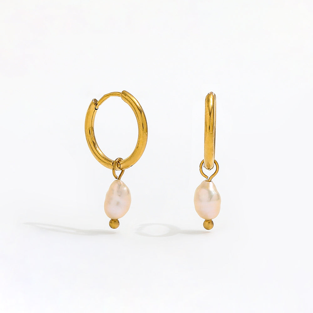 Gold and pearl huggie hoop earrings