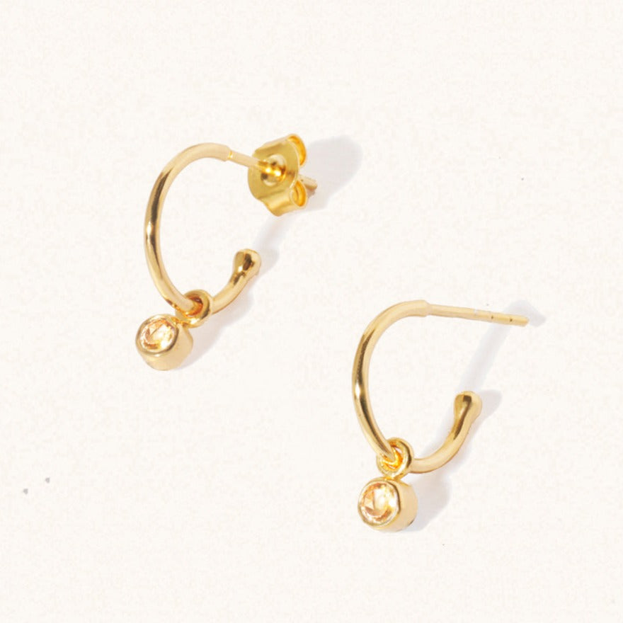 November Gold birthstone gemstone hoop earrings Citrine