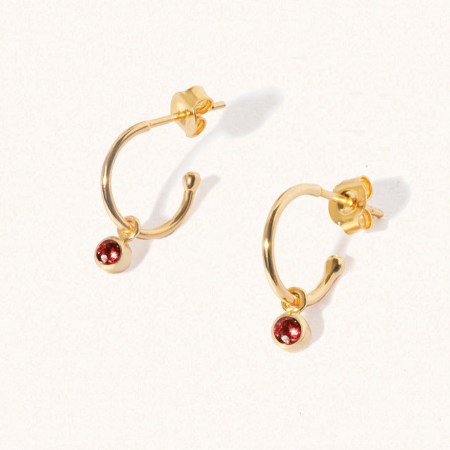January Gold birthstone gemstone hoop earrings Garnet