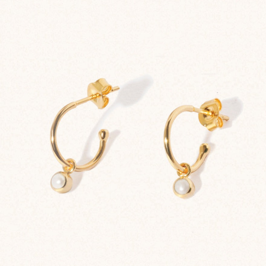 June Gold birthstone gemstone hoop earrings Pearl