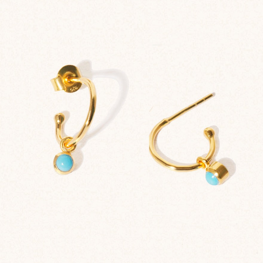 December Gold birthstone gemstone hoop earrings Turquoise