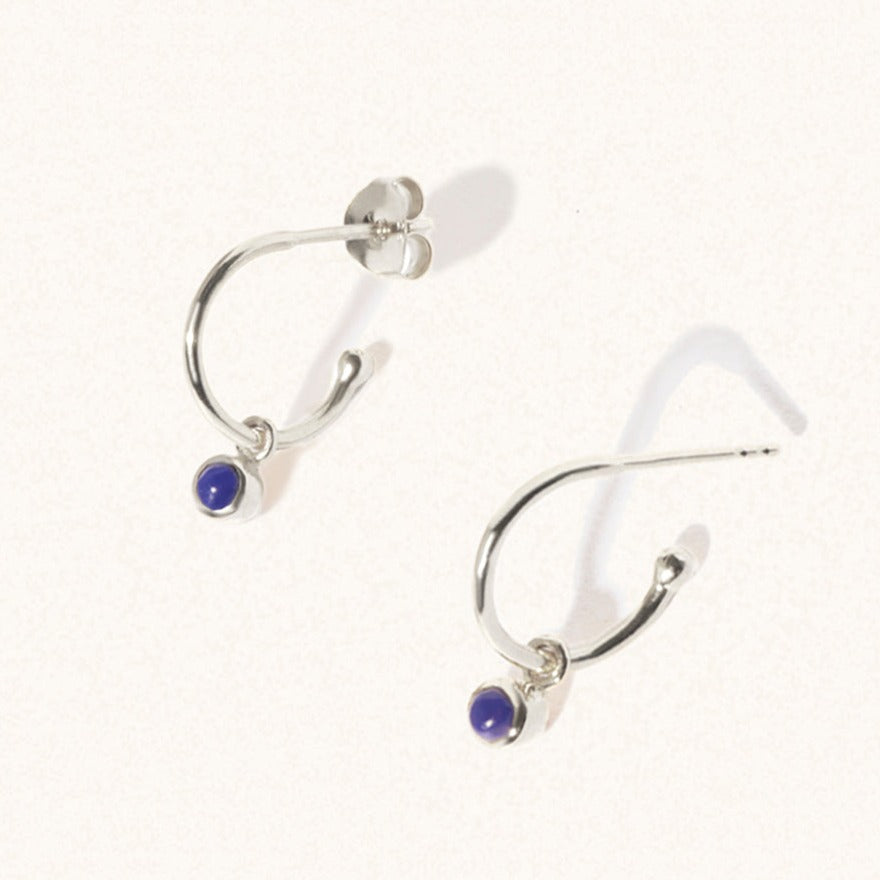 September Silver birthstone gemstone hoop earrings Lapis Lazuli