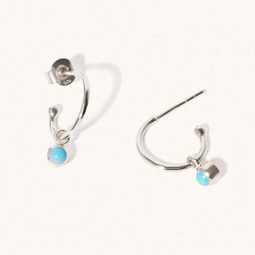 December Silver birthstone gemstone hoop earrings Turquoise