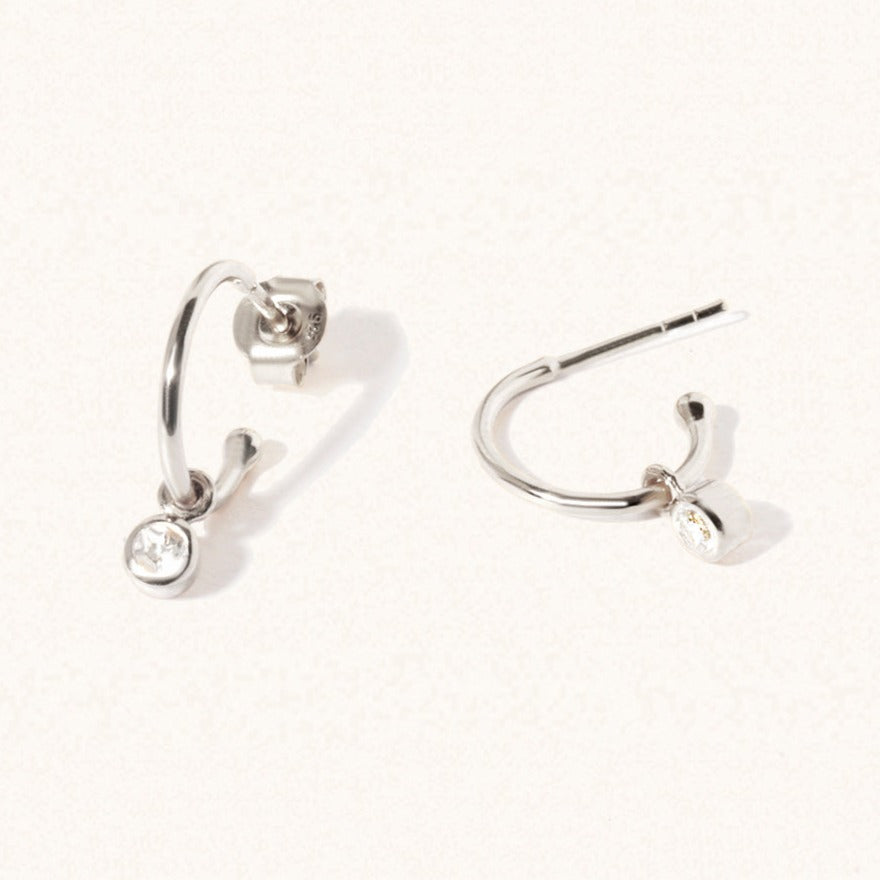 April Silver birthstone gemstone hoop earrings crystal