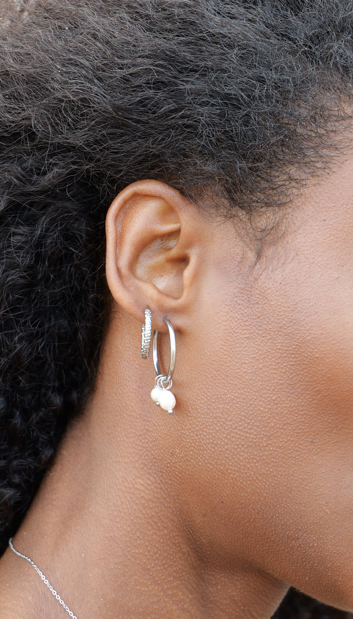 Textured silver hoop earrings