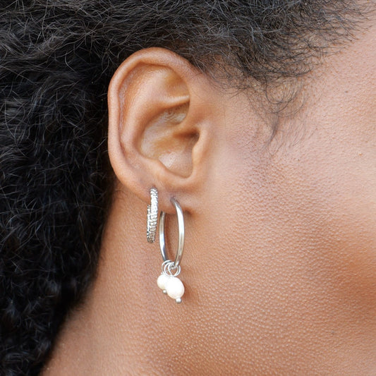 Pearl & silver hoop earrings