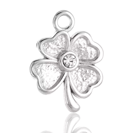 Silver four leaf clover charm