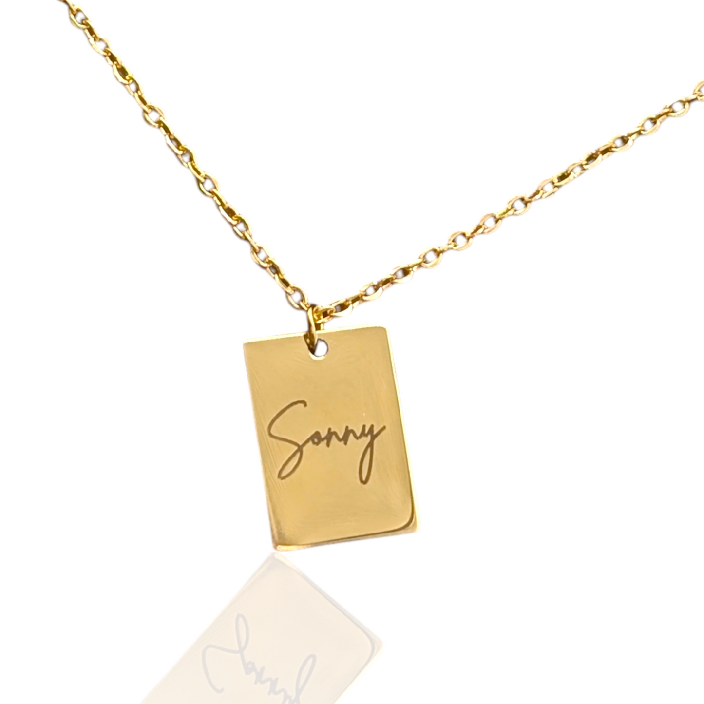 Custom engraved tiny tag necklace