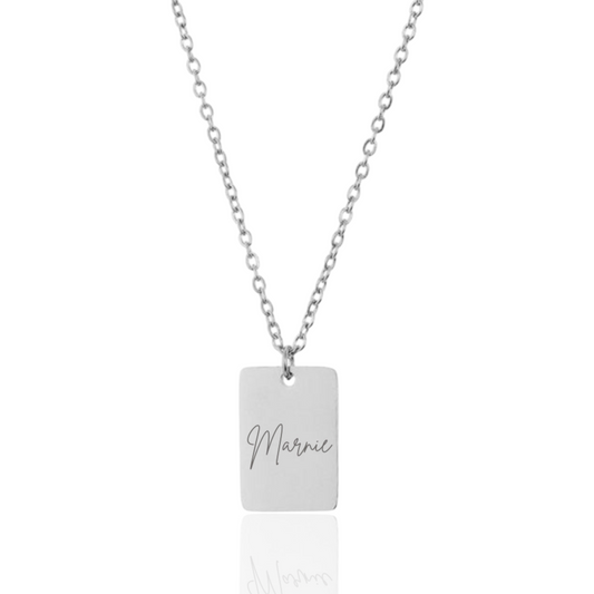 Custom engraved tiny tag necklace