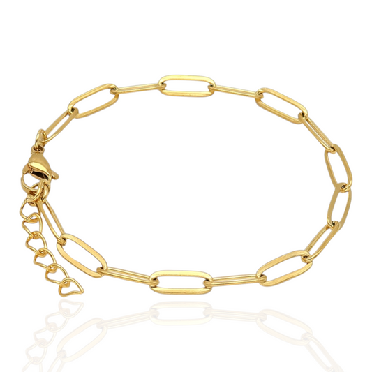 Gold paperclip charm bracelet