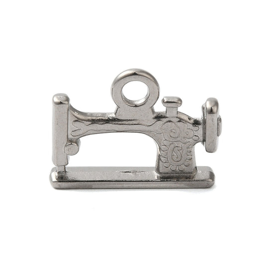 Silver sewing machine charm