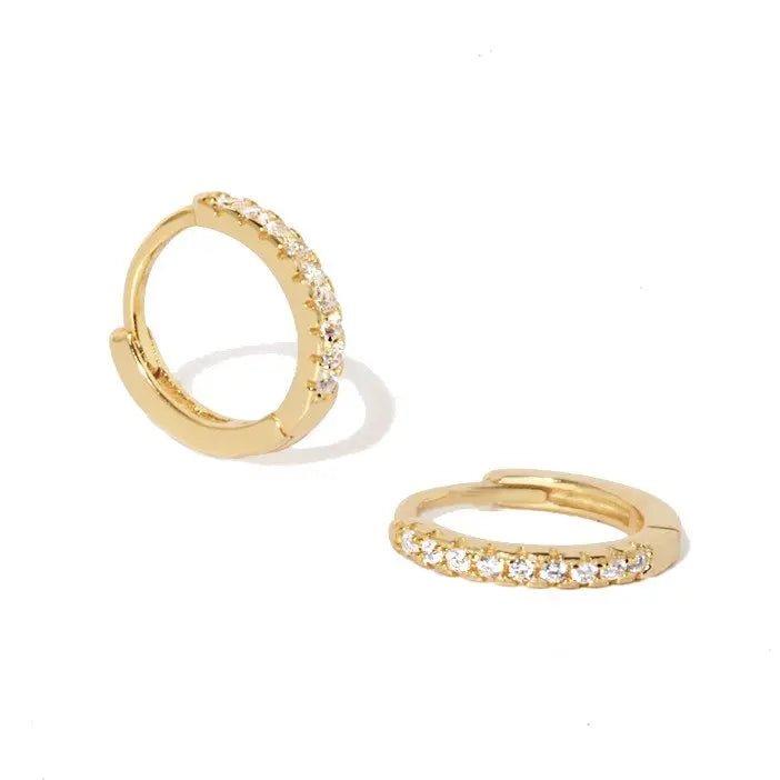 April Gold birthstone huggie hoop earrings crystal - M. Elizabeth Jewellery