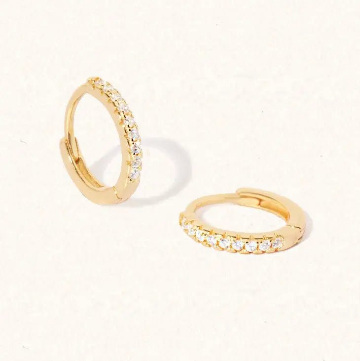 April Gold birthstone huggie hoop earrings crystal - M. Elizabeth Jewellery