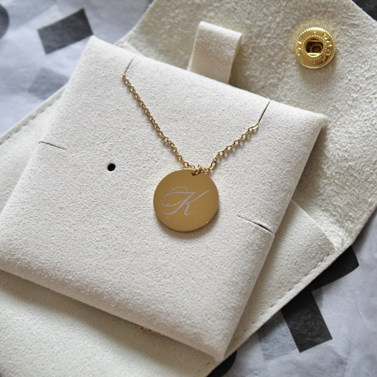 Custom engraved disc necklace - M. Elizabeth Jewellery