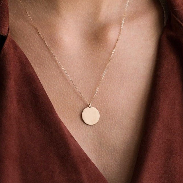 Custom engraved disc necklace - M. Elizabeth Jewellery