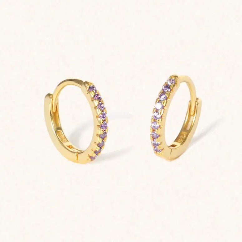 February Gold birthstone gemstone huggie hoop earrings Brazilian Amethyst - M. Elizabeth Jewellery