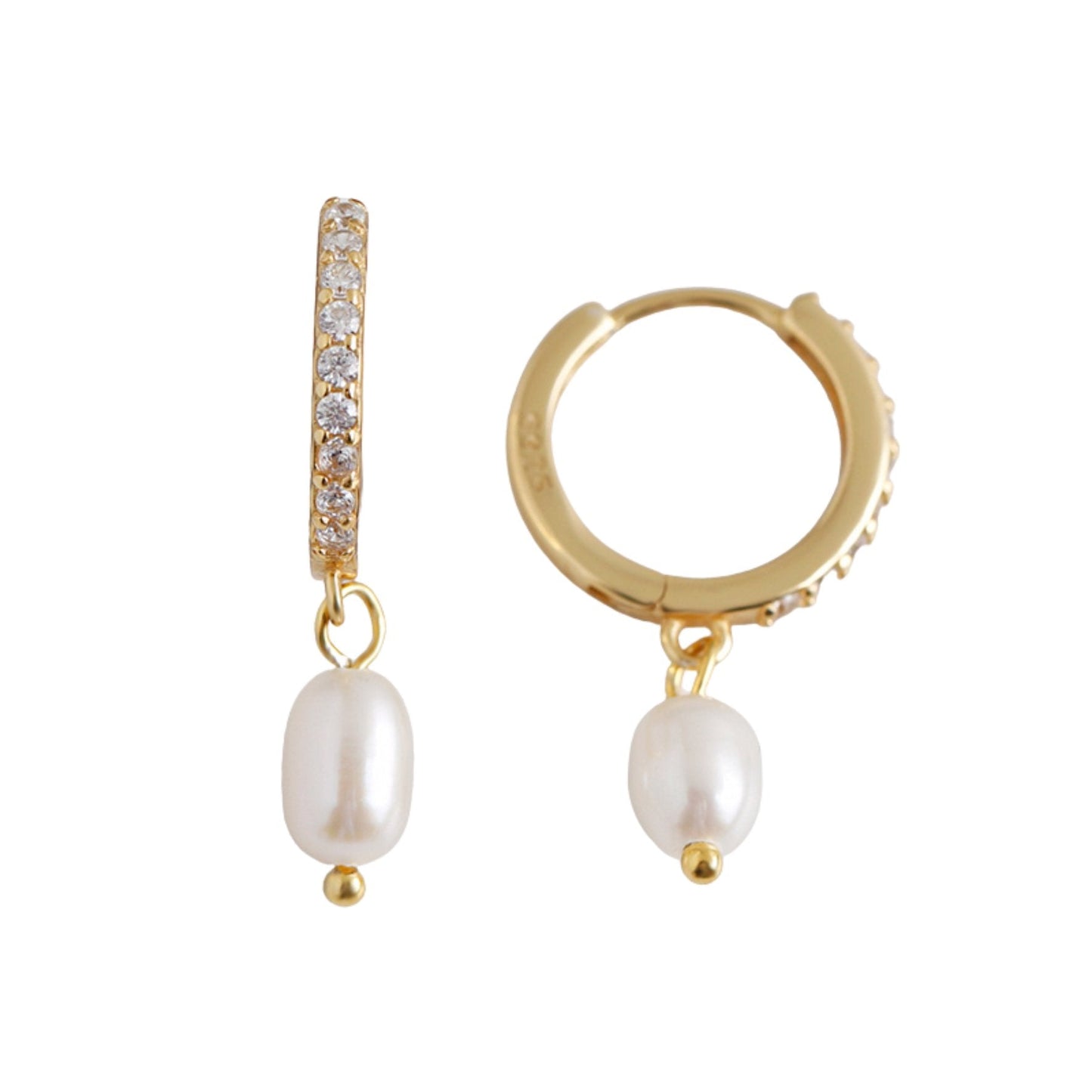 Gold crystal and pearl huggie hoop earrings - M. Elizabeth Jewellery