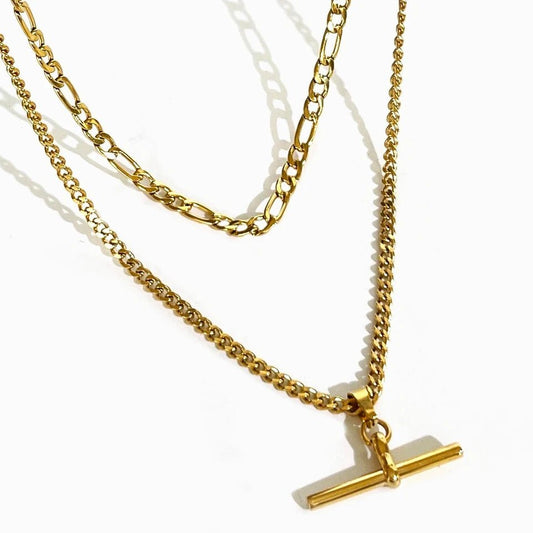 Gold layered T bar chain necklace - M. Elizabeth Jewellery