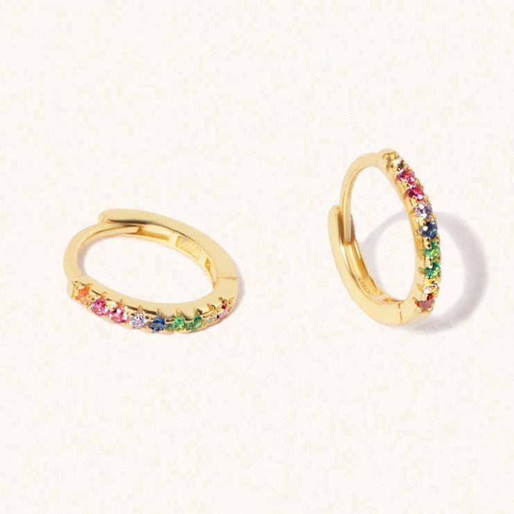 Gold rainbow huggie hoop earrings - M. Elizabeth Jewellery