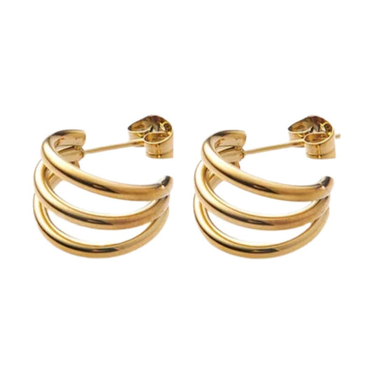 Gold three triple hoop earrings - M. Elizabeth Jewellery